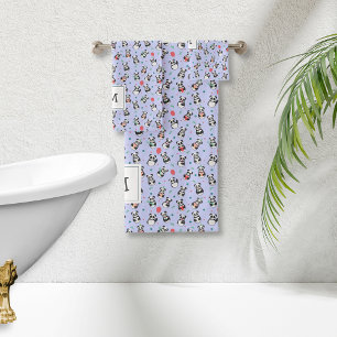 Niedlich Schwarz-Weiß-Panda Mit Monogramm   LILA Badhandtuch Set