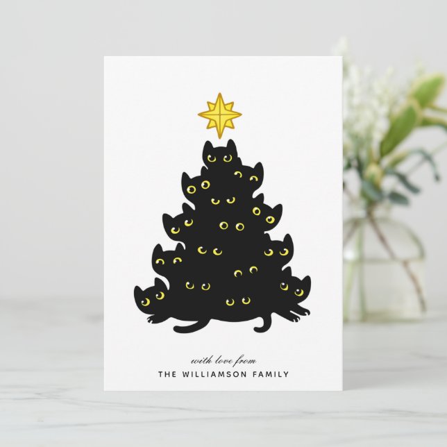 Niedlich Schwarze Katzen Frohe Weihnachtskarte Feiertagskarte (Stehend Vorderseite)
