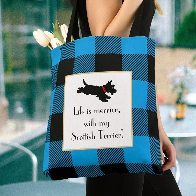 Niedlich Scottie Dog Buffalo Kariert Blue Tote Bag Tasche (Von Creator hochgeladen)
