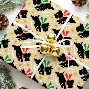 Niedlich Scottie Dog Fun Snow Retro Muster Gold Geschenkpapier