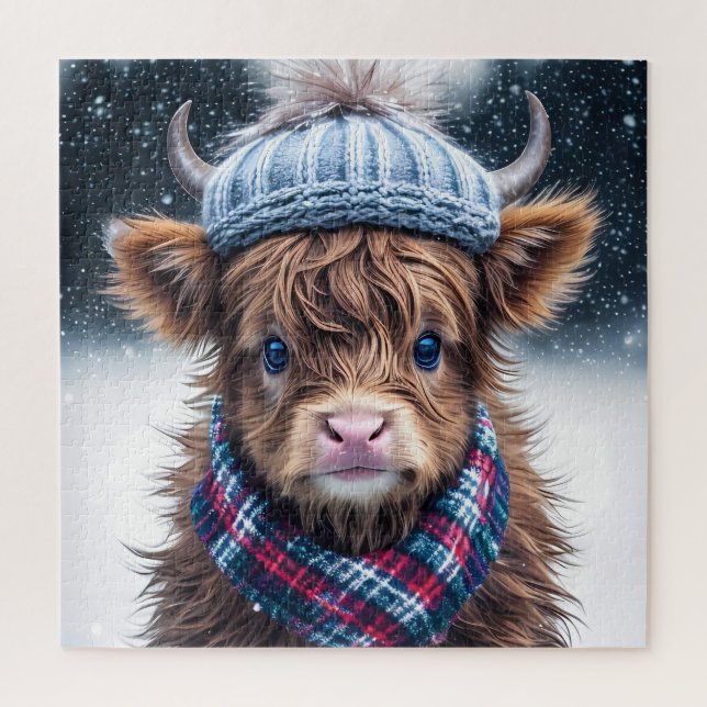Niedlich Scottish Highland Cow Winter themed Coo (Vertikal)