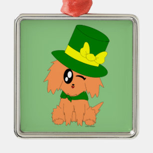 Niedlich Scruffy St. Patrick's Day Leprechaun Pupp Silbernes Ornament