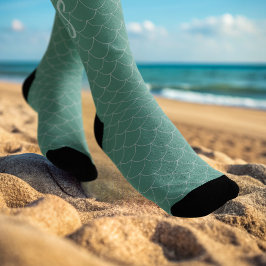Niedlich-Sea-Green-Mermaid-Scales Monogram-Socken Socken