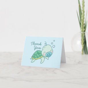 Niedlich Sea Turtle Baby Shower Kawaii Blue Boy Dankeskarte
