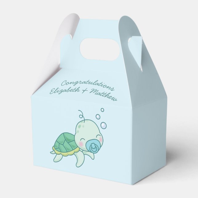 Niedlich Sea Turtle Baby Shower Kawaii Blue Boy Geschenkschachtel (Vorderseite)