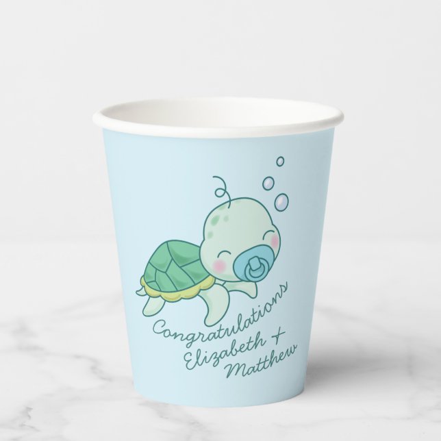 Niedlich Sea Turtle Baby Shower Kawaii Blue Boy Pappbecher (Vorderseite)