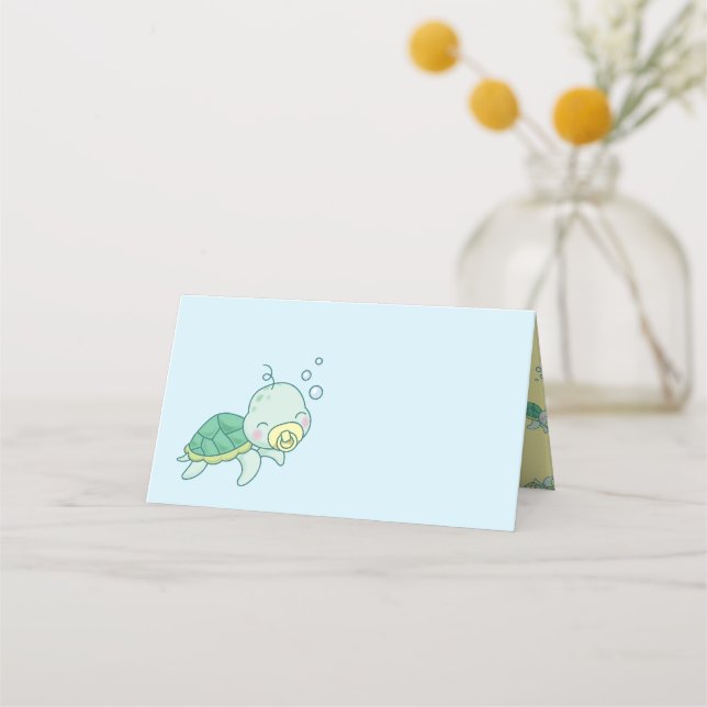 Niedlich Sea Turtle Baby Shower Kawaii Platzkarte (Vorderseite)