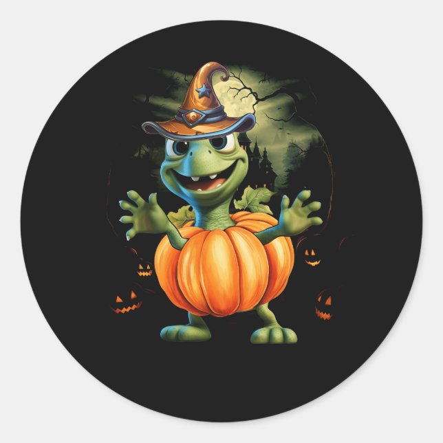 Niedlich Sea Turtle Pumpkin Halloween Kostüm Ocean Runder Aufkleber (Vorderseite)
