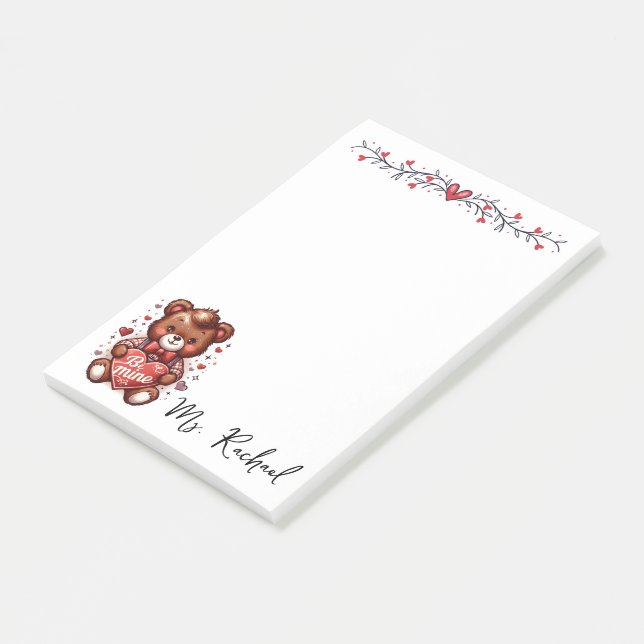 Niedlich sein Mine Bear Valentine Personalisiert Post-it Klebezettel (angewinkelt)