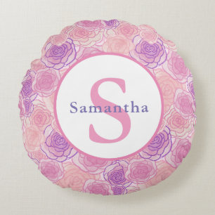 Niedlich Shabby Pink Roses Personalisiert Rundes Kissen