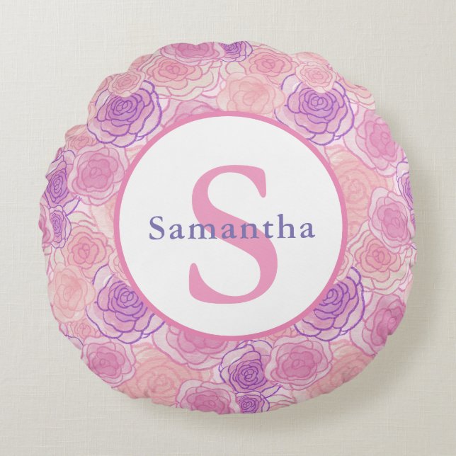 Niedlich Shabby Pink Roses Personalisiert Rundes Kissen (Vorderseite)