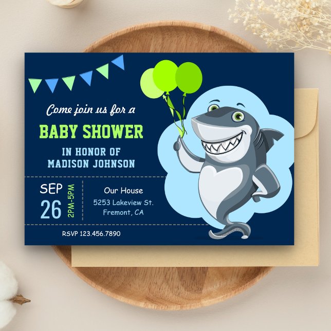 Niedlich Shark Baby Dusche Einladung (Von Creator hochgeladen)