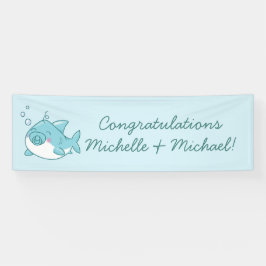 Niedlich Shark Baby Shower Kawaii Blue Boy Banner