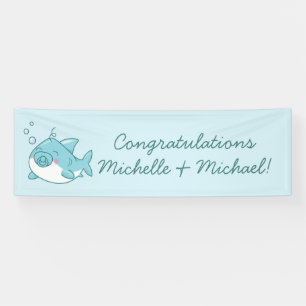 Niedlich Shark Baby Shower Kawaii Blue Boy Banner