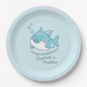 Niedlich Shark Baby Shower Kawaii Blue Boy Pappteller