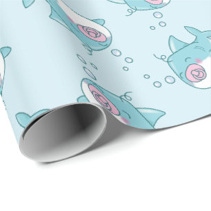 Niedlich Shark Baby Shower Kawaii Pink Girl Geschenkpapier