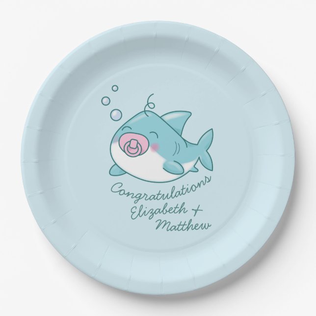 Niedlich Shark Baby Shower Kawaii Pink Girl Pappteller (Vorderseite)