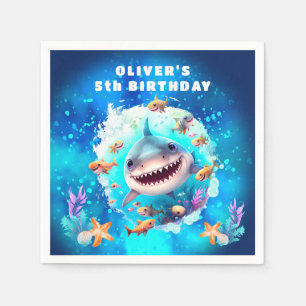 Niedlich Shark Boy Birthday Blue Party Paper Napki Serviette