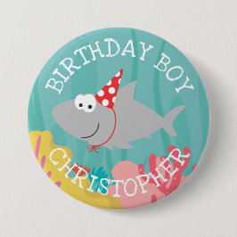 Niedlich Shark Boy Geburtstag 3" Schaltfläche Button