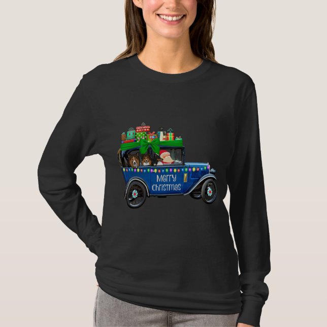 Niedlich Sheltie Weihnachten, Shelti mit Santa She T-Shirt (Vorderseite)