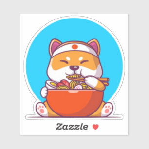 Niedlich Shiba Inu Eating Ramen Noodle Cartoon-230 Aufkleber