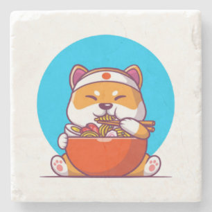 Niedlich Shiba Inu Eating Ramen Noodle Cartoon-230 Steinuntersetzer