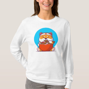 Niedlich Shiba Inu Eating Ramen Noodle Cartoon-230 T-Shirt