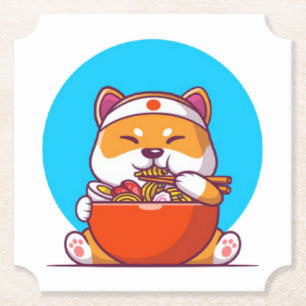Niedlich Shiba Inu Eating Ramen Noodle Cartoon-230 Untersetzer