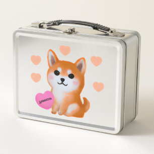 Niedlich Shiba Inu Hearts   Für Hunde Metall Brotdose