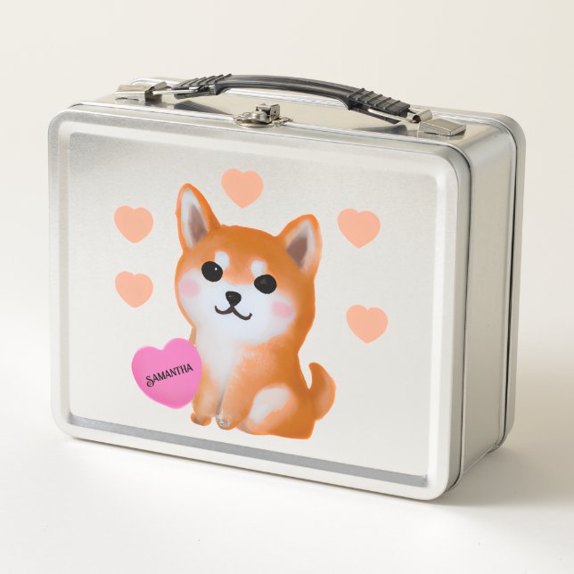 Niedlich Shiba Inu Hearts | Für Hunde Metall Brotdose (Vorderseite)