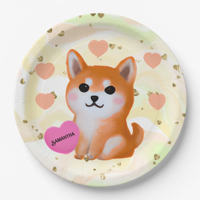 Niedlich Shiba Inu Hearts | Für Hunde Pappteller (Vorderseite)
