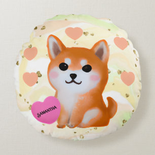 Niedlich Shiba Inu Hearts   Für Hunde Rundes Kissen