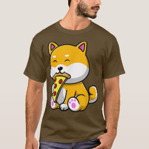 Niedlich Shiba Inu Hund essen Pizza Funny Feinschm T-Shirt