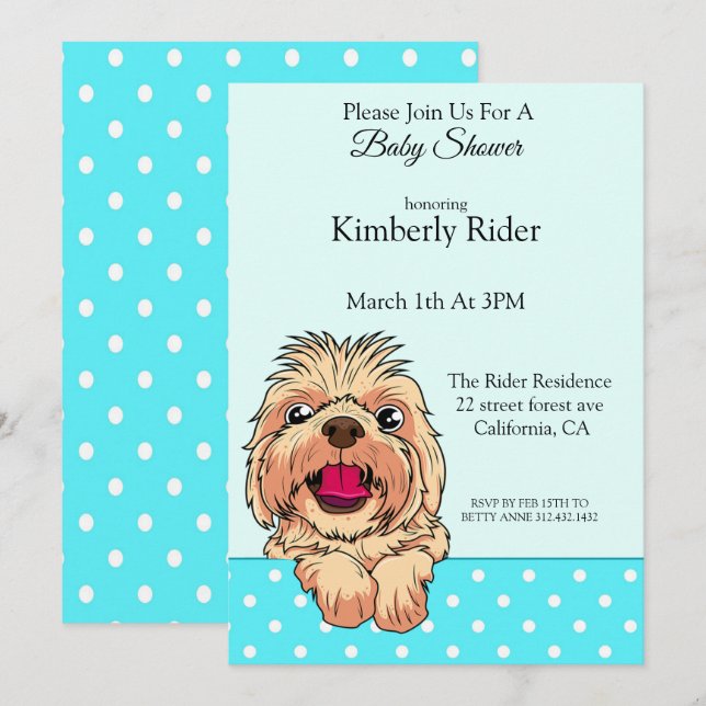 Niedlich Shih Tzu Dog Baby Dusche Einladung (Vorne/Hinten)
