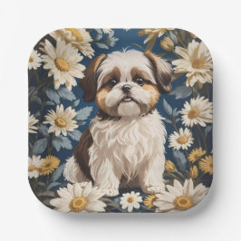 Niedlich Shih Tzu Dog White Daisy Blume Pappteller