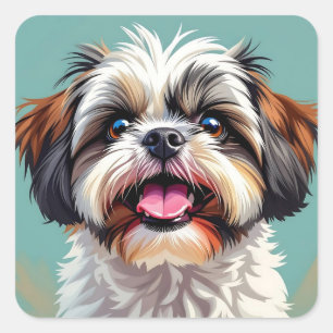 Niedlich Shih Tzu Puppy Dog Quadratischer Aufkleber
