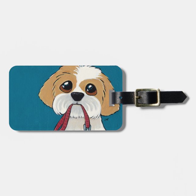 Niedlich Shih Tzu Puppy Personalizable Art Luggage Gepäckanhänger (Vorderseite horizontal)