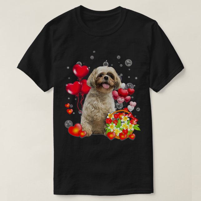 Niedlich Shih Tzu Valentines Heart Blume Shih Tzu  T-Shirt (Design vorne)