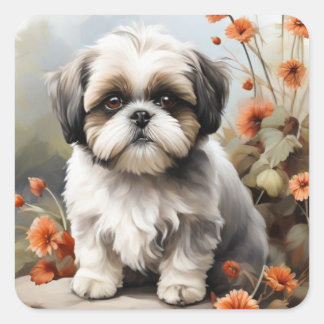 Niedlich Shih tzu Welpenstift Quadratischer Aufkleber