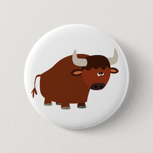 Niedlich Shy Cartoon Bull Button (Vorderseite)