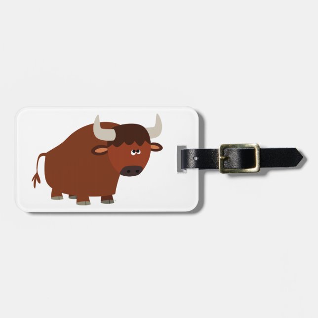 Niedlich Shy Cartoon Bull Gepäckanhänger (Vorderseite horizontal)