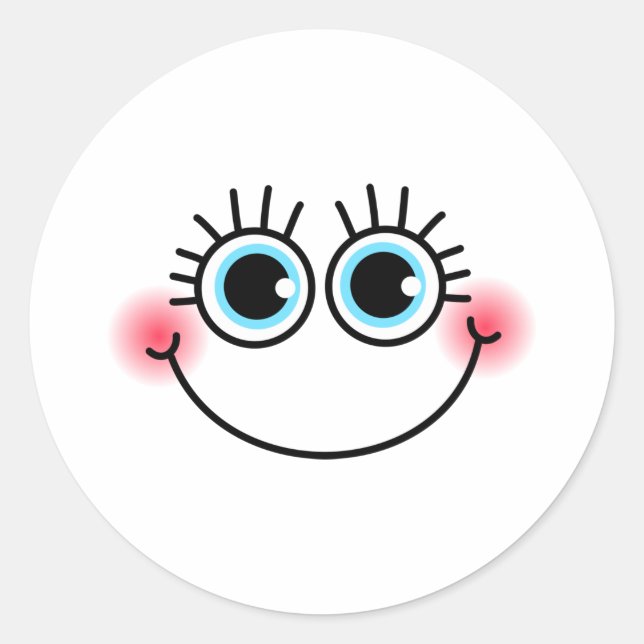 Niedlich Shy Girlie Comic Cartoon Face Runder Aufkleber (Vorderseite)
