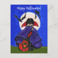 Niedlich Shy Vampire Lila Cape Lächeln Pumpkin Bat