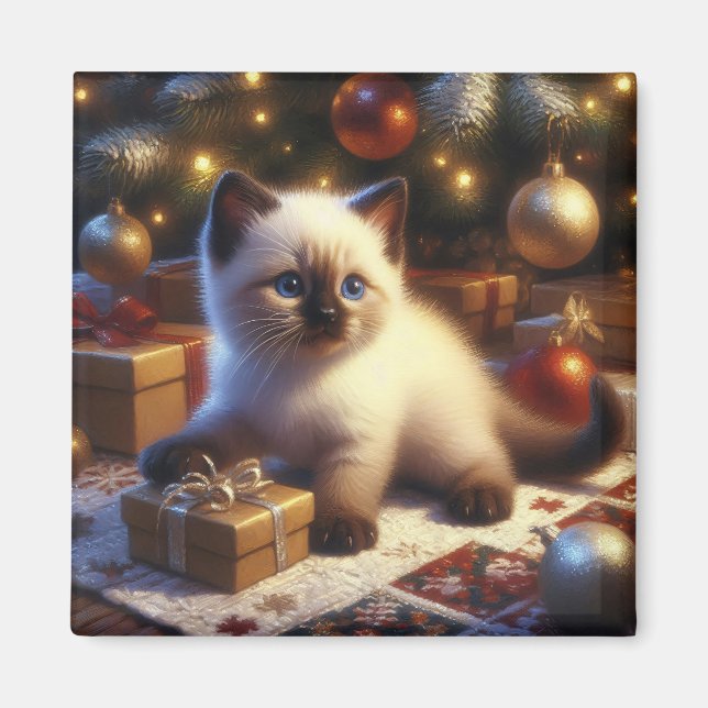 Niedlich Siamese Kitten Weihnachten Magnet (Vorne)