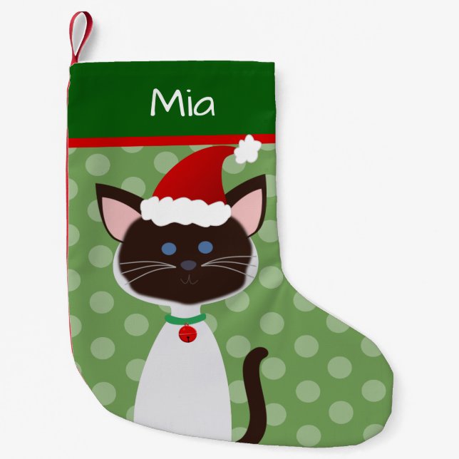 Niedlich Siamese Santa Kitty Kleiner Weihnachtsstrumpf (Vorderseite)