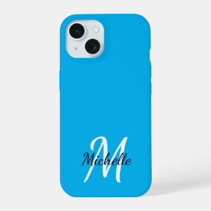 Niedlich Simple Blue Monogram Name + Initial iPhone 15 Hülle