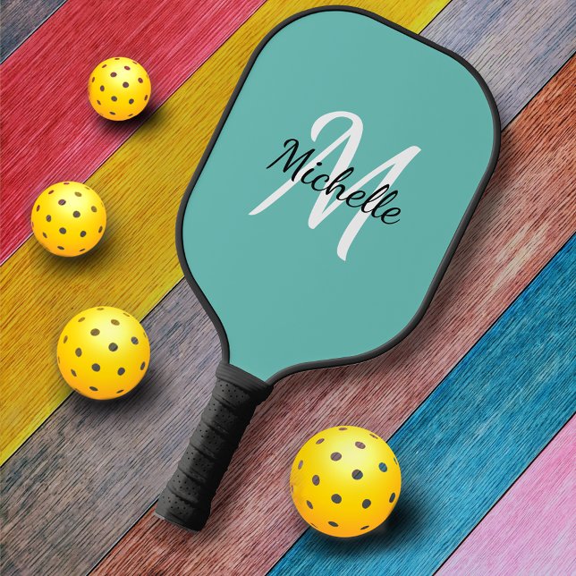 Niedlich Simple Blue Monogram Name + Initial Pickleball Schläger (Von Creator hochgeladen)