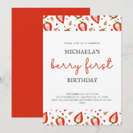Niedlich Simple Girl Berry Erster Geburtstag Einladung