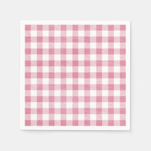 Niedlich Simple Girly Preppy Pink Gingham Kariert Serviette