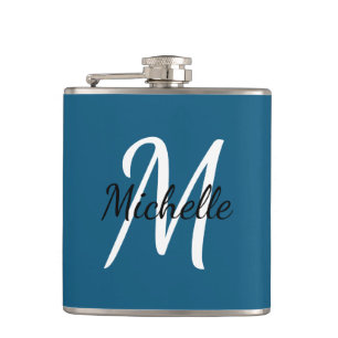 Niedlich Simple Modern Blue Monogram Flachmann